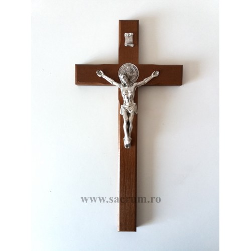 Cruce lemn maro 32 cm cu medalie